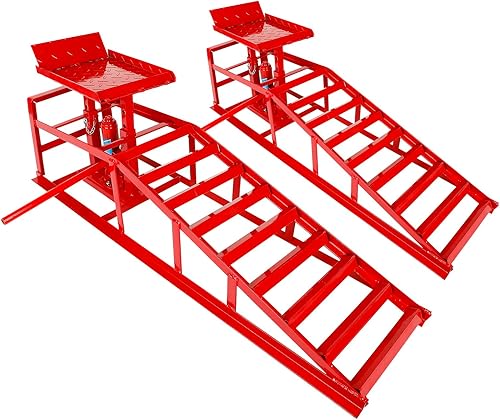 2 Pack 5T 10000lbs Hydraulic Car Ramps Low Profile Car Lift Service Ramps Truck Trailer Garage Lift Height Range 9.8' to 15' Hydraulic Vehicle Ramps Black - Poueer