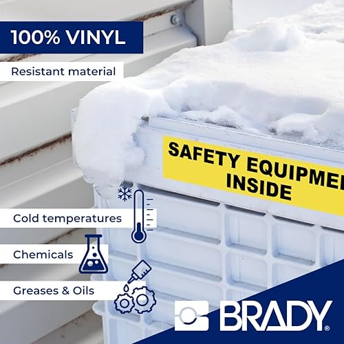 Brady Authentic (M4C-1000-595-WT-BK) All-Weather Vinyl Labels 1 in W x 25ft Black on White. for use with BMP41, BMP51, M410, M510, and M511 Label Printers. - Poueer