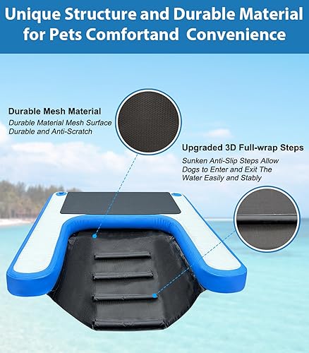 Inflatable Dog Water Ramp, Dog Floats Ramp Ladder for Pools, Boats, Docks, Sea and Lake, Non-Slip EVA Dog Pool Ramp Platform for Dogs Up to 150LBS - Poueer