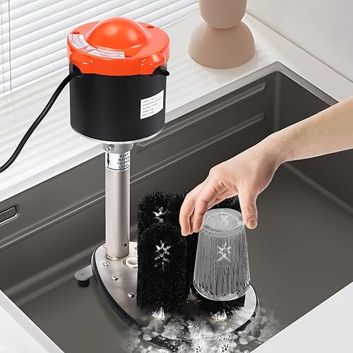 Electric Commercial Glass Washer 5-Brush Electric Cup Washer 800 Cups/Hour 240RPM Wine Glass Cleaning Machine for Washing Red Wine Glasses, Beer Glasses - Poueer