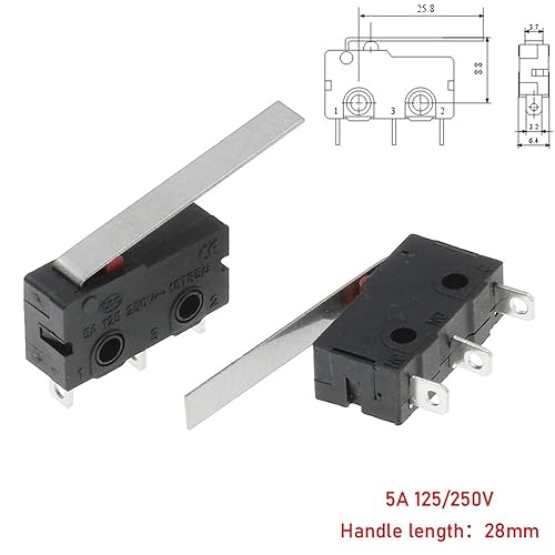 10pcs Micro Switch Copper Contact 5A 125/250V Mini Limit Switch No Nc 2/3Pin Roller Arc Rod(Left Foot with Rod) - Poueer