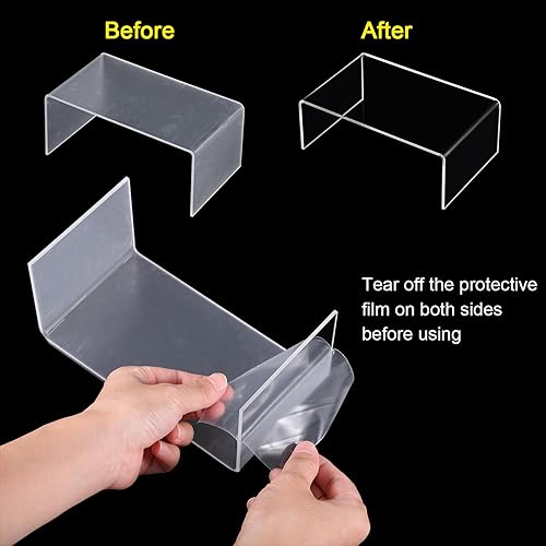 Chuangdi 20 Pcs Acrylic Display Risers, Clear Product Stand, Jewelry Display Riser Shelf Showcase Fixtures for Figure Dessert Cupcake Candy Action Showcase(Super Large Set) - Poueer