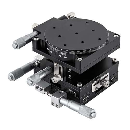 XYZR 4 Axis Manual Linear Positioning Stage 90mm x 90mm Bearing Tuning Platform Sliding Table for Precision Inspection, Equipment Positioning - Poueer