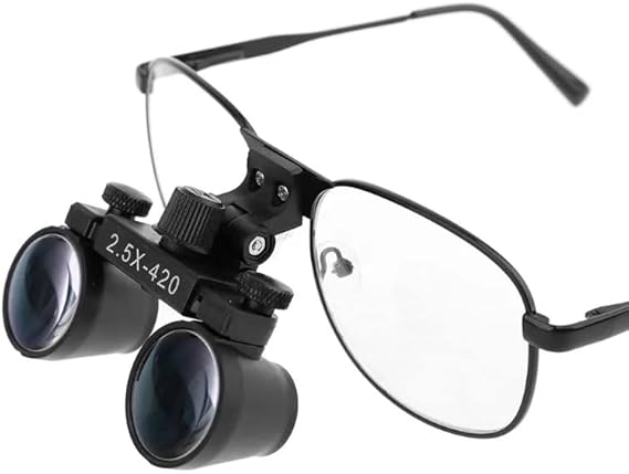 2.5X 3.5X Binocular Dental Loupes Surgical Magnifier Dentist Loupe Metal Eyeglasses Depth View (3.5x-420), Black - Poueer