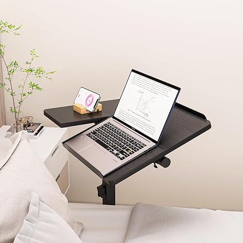 Over The Bed Table with Wheels Rolling Cart Tilting Sofa Laptop Stands Hospital Tray Medical OverbedTables-Black - Poueer