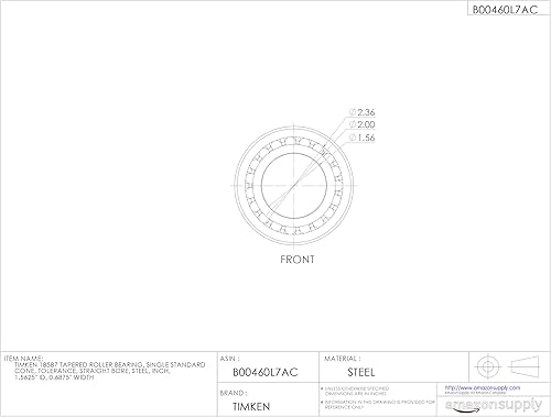 TIMKEN Timken 18587 Tapered Roller Bearing, Single Cone, Standard Tolerance, Straight Bore, Steel, Inch, 1.5625' ID, 0.6875' Width, 0.030' Max Shaft Fillet Radius - Poueer