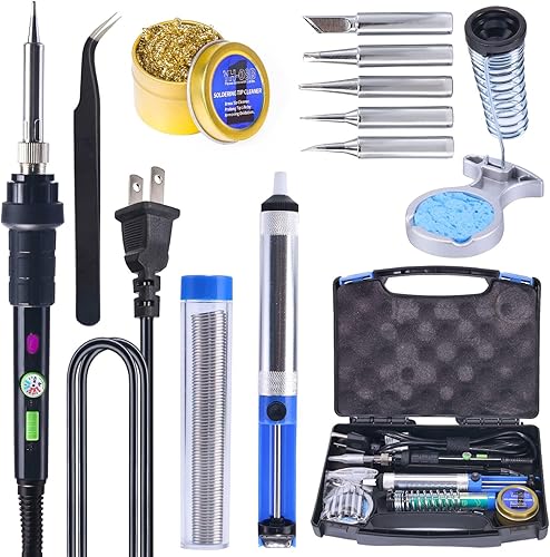 YIHUA 928D-III Soldering Iron,110W High Power, Fully Digital Display °F /°C- Temperature Control Soldering Tool, Accurate 194~896°F, with ON/OFF Switch, Iron Tip, Brass Wool, Automatic Sleep Mode - Poueer