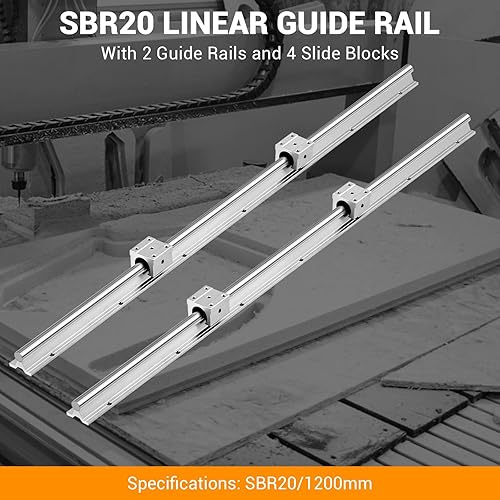 Linear Rail Slide SBR20-1500mm (2 PCS) and 4 PCS 4SBR20UU Bearing Blocks, Linear Bearing CNC Kit for Automated Machines DIY Project and Equipment - Poueer