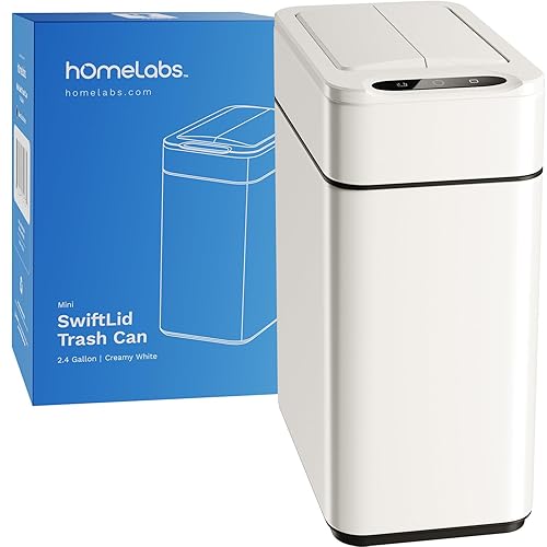 hOmeLabs - 13 Gallon Kitchen Trash Can - Retractable Automatic Sensor Butterfly Lid, Space-Saving Design, Easy to Clean, Battery-Operated with Batteries Included - Stainless Steel - Poueer