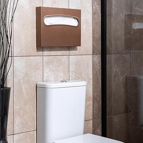 Toilet Seat Cover Dispenser - Enhanced Anti-Fingerprint Coating, HighQuality Stainless Steel, Wall-Mounted for Commercial Bathrooms - Holds 250 Seat Covers - Gold - Poueer