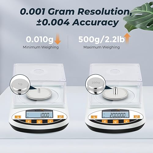 Bonvoisin Analytical Balance 500 gram x 0.001g High Precision Lab Scale Accurate Scientific Laboratory Electronic Scale 1 Milligram Digital Jewelry Weighing Scale with Windshield (500g, 0.001g) - Poueer