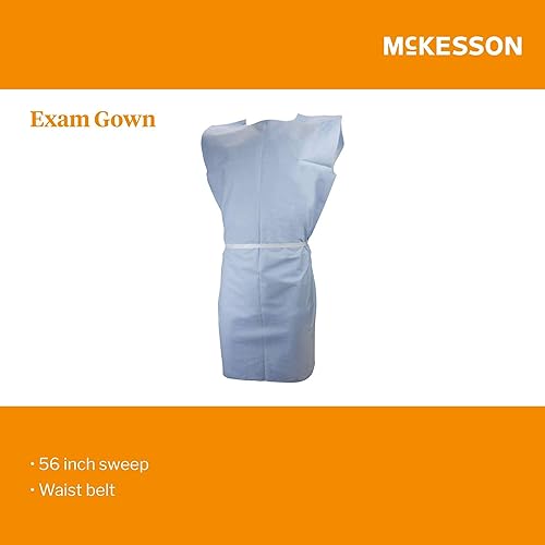 McKesson Pediatric Exam Gown, Disposable - Waist Belt, Short Sleeve, Kids Design, Unisex - Blue, 21 in x 36 in, 50 Count - Poueer