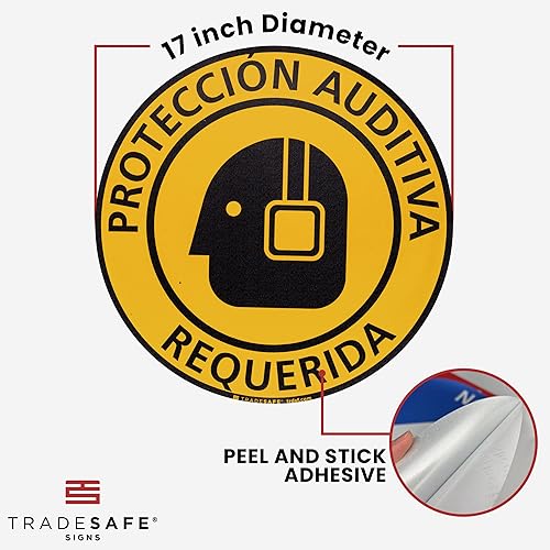 TRADESAFE Safety Glasses Required Anti-Slip Floor Sticker - Eye Protection Required Caution Sign, Peel and Stick Adhesive Vinyl Sign, ANSI-Compliant, 17” Diameter Round Sticker - Poueer
