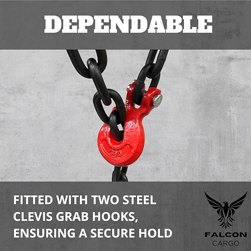 4-Pack Falcon Cargo 1/4' X 20' Grade 80 Transport Binder Chain - 3,500 LBS WLL - Clevis Grab Hook, Tie-Down, Towing - Poueer