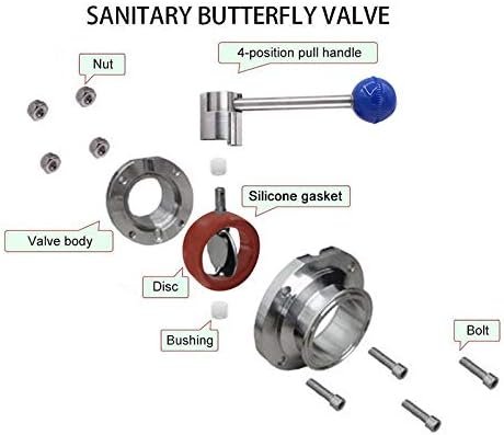DERNORD 2 Pack 1.5 Inch Tri Clamp Sanitary Butterfly Valve with Pull Handle Stainless Steel 304 Tri Clamp Clover (1.5' Tube OD) - Poueer