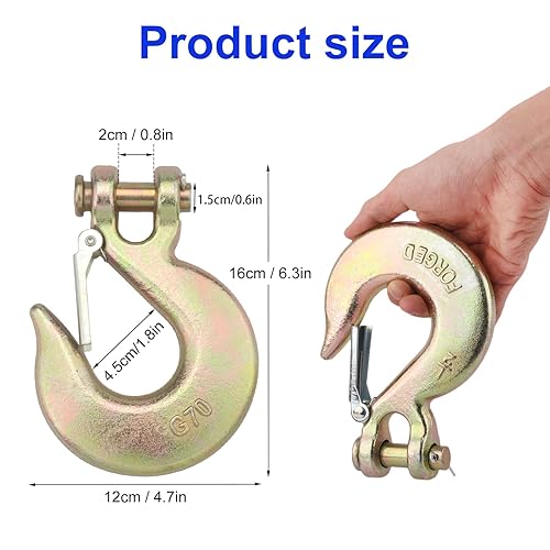 4 Pack 1/2' Clevis Slip Hooks with Safety Latch, G70 Heavy-Duty Clevis Grab Hook, G70 Trailer Chain Hook, Tow Chain Grab Hooks for Trailers, Trucks & Transport - Poueer