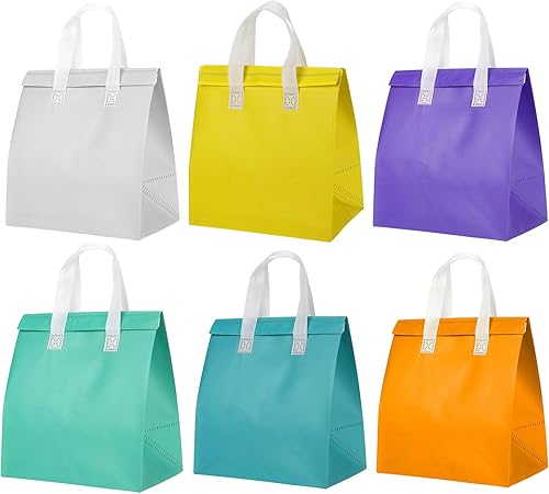 PATIKIL Insulated Take Away Bags, 30 Pcs Insulation Cooler Bag Grocery Thermal Bags 9.4 x 5.9 x 10.2 Inch for Hot Cold Frozen Food Transport, Multi-Color - Poueer