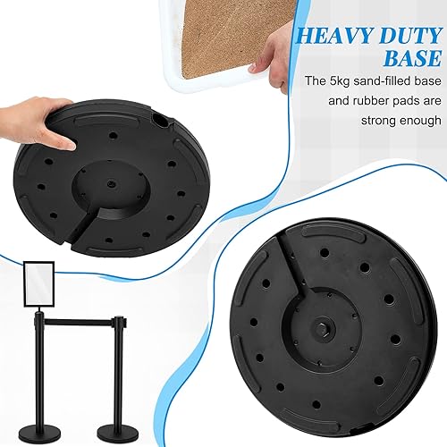 Geelin 6 Pack 9.8 ft Heavy Duty Crowd Control Stanchions Stainless Steel Stanchion Set with 6 Safety Barrier Post with Retractable Belt and 1 Sign Holder Crowd Control Barrier (Black) - Poueer