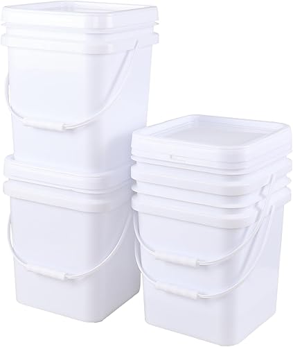 Vababa 5 Gallon Square Bucket White Bucket with Lid, 4 Pcs Plastic Bucket Food Storage Bucket with Handle and Lid - Poueer
