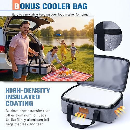 Chilled Divided Serving Tray Snackle Box Container with Ice Pack Bonus Insulated Bag 2 Dip Containers Summer Beach Essentials for Charcuterie Snack Road Trip Picnic Family Party Keep Food Fresh - Poueer