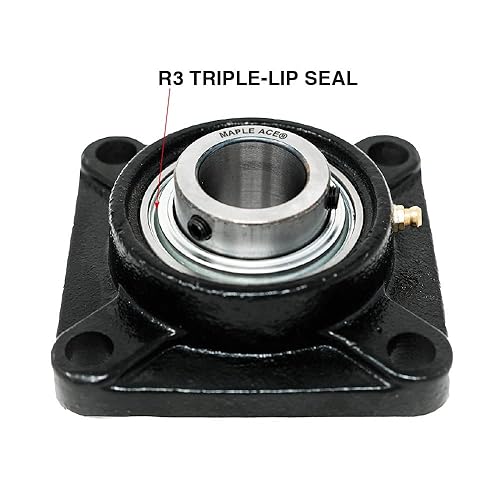 MAPLE ACE UCF206-18 Square Flange Bearing 1-1/8' Bore, 4-Bolt Self-Aligning, Solid Base, R3 Triple Lip Seal, Heavy Duty (Qty 2) - Poueer