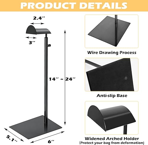 Royxen 3 Pack Handbag Rack Stainless Steel with Adjustable Height, Purse Display Stand, Black - Poueer