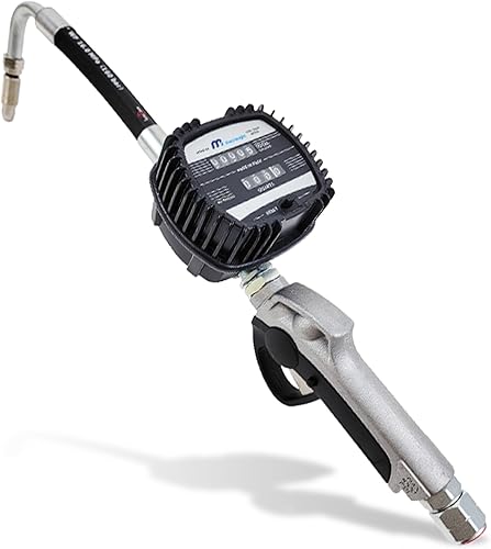 Macnaught Pneumatic Oil Gun with Oil Control Valve Meter Nozzle and 1/2' inch NPT Inlet, Mechanical Engine, Lube, Gear and Motor Oil Dispenser Registers in Quarts and Totals in Gallons - Poueer