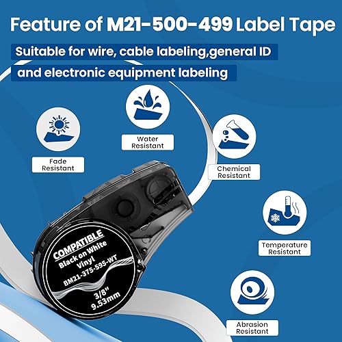 Wonfoucs Compatible Label Tape Replacememt for M21-750-499 Cartridge 3/4 inches Nylon Labels Tape, Multi-Purpose Nylon Cloth Film Label Cartridge for Wire/Cable Marking, 0.75' Width, 4-Pack - Poueer