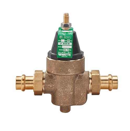 Watts LFN45B Series 3/4' Lead-Free Cast Copper Silicon Alloy Water Pressure Reducing Valve, Double Union Solder Inlet and Outlet, Elastomer Disc, Adjustable Pressure 25 to 75 psi, Maximum 400 psi - Poueer