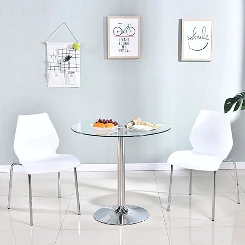 Round Glass Top Pedestal Table Glass Kitchen Dining Table 60/70/80cm Modern Circular 2-4 Seater Breakfast Bistro Table Chrome Base (70cm/27.3”) - Poueer