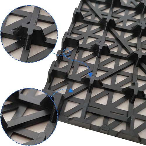 12 Pack Modular Interlocking Cushion 11.6' x 11.6' Rubber Mat Floor Tile Mats Drain Pool Patio Balcony Yard Pet Area Washer Pad(Black) - Poueer
