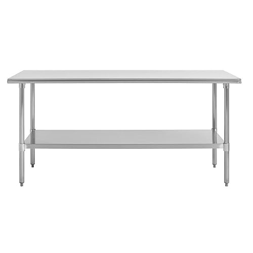 Kratos Commercial Worktable, Stainless Steel Kitchen Prep Table 30' Dx60 W with Undershelf, NSF, 18ga/304SS (28W-018) - Poueer