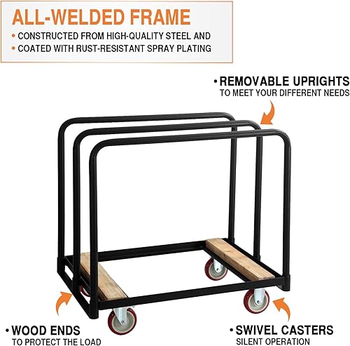 Panel Truck Cart with Handles, Steel Panel Dollies Cart with 4 Swivel Wheels, Drywall Sheet Carts Handling Wall Panel Rolling Dollies, 1500LBS Load Capacity Platform Truck Dollies - Poueer