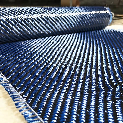 (1 ft -25 ft Rolls) KARBXON - 12 in - Carbon Fiber Aramid Fabric - Blue - 3K - 240g/meter - Twill Weave - Advanced Cloth Fabric - Rolled 12” Wide Hemmed Fabric for Repair, Drones, RC & DIY Projects - Poueer