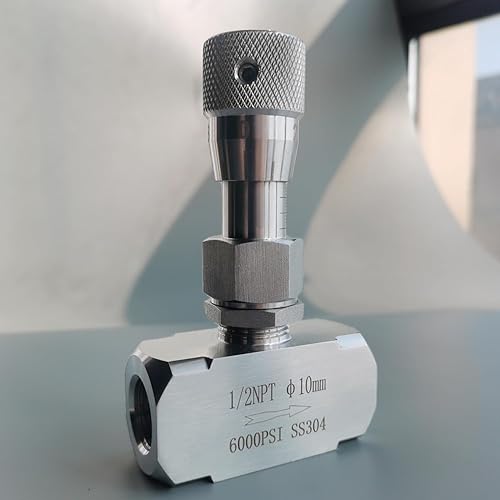 Needle valve 1/2' NPT, 10mm orifice, Micro flow control valve, Accurate dials, stainless steel, Regulating Valve, Instrument Gauge - Poueer