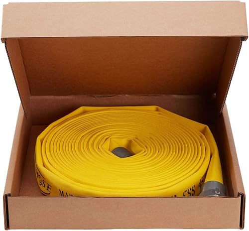 Fire Hose - 1' x 50' Lay Flat Water Hose - Made in the USA - Yellow Forestry Firefighter Hose - NPSH Couplings - Poueer