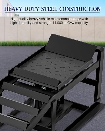 Hydraulic Car Ramps, 4-Position Adjustment, 5T 11000lbs Low Profile Car Lift Service Ramps Truck Trailer Garage,Height Hydraulic Vehicle Ramps, Lift Height 11.61-16.21 inches - Poueer