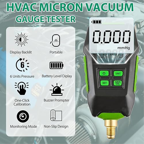 Micron Gauge, Digital Vacuum Gauge Professional Micron Meter with Large Backlit Display for Atmospheric Environment - Poueer