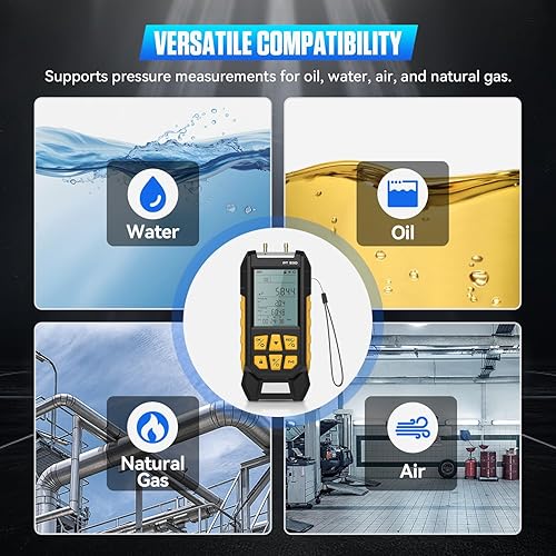 PT530 Digital Manometer,Air and Gas Pressure Tester,Dual Differential Digital Manometer,-100 to 300 Kpa Measurement Range,10 Pressure Units,Data Locking,Storage and Flashlight - Poueer