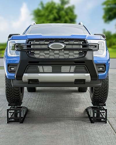 Hydraulic Car Ramps, 4-Position Adjustment, 5T 11000lbs Low Profile Car Lift Service Ramps Truck Trailer Garage,Height Hydraulic Vehicle Ramps, Lift Height 11.61-16.21 inches - Poueer