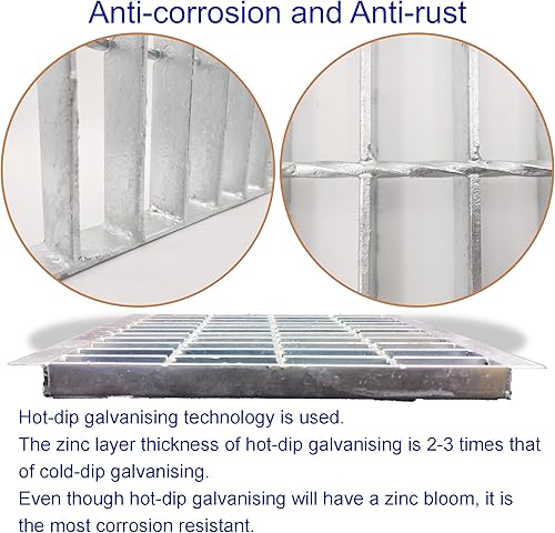 Galvanized Steel Drain Grate with Base, 16x16 Outdoor Drain Cover and Frame, B Class Sewer Grate with Lip, Durable Heavy Duty Channel Grate, Sliver Square Drainage Grate Driveway - Poueer