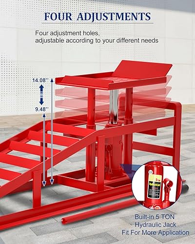 Hydraulic Car Ramps, 4-Position Adjustment, 5T 11000lbs Low Profile Car Lift Service Ramps Truck Trailer Garage,Height Hydraulic Vehicle Ramps, Lift Height 11.61-16.21 inches - Poueer