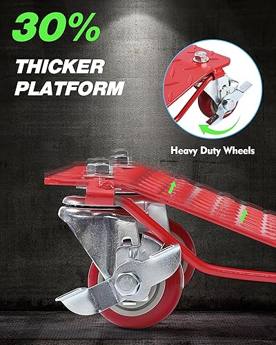Car Dolly Set of 4, 6000LBS Capacity Wheel Dolly, Heavy Duty Car Tire Dolly Wheels Cart Moving Cars, Heavy Duty Vehicle Dolly with 360° Rotational Wheel, Red - Poueer
