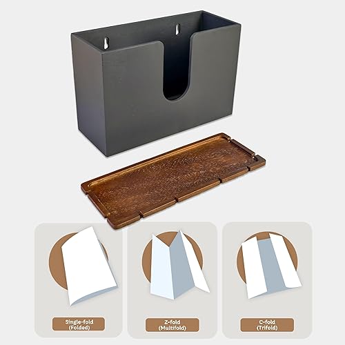 eBun Bamboo Folded Paper Towel Holder – Wall Mount & Countertop Paper Towel Dispenser for Bathroom, Kitchen & Office – Fits C-Fold, Multifold, Z-Fold Towels – Rustic Modern Design, Black - Poueer