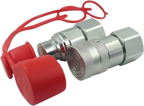 1/2'' NPT Flat Face Hydraulic Quick Connect Coupling Set Skid Steer Loader Quick Disconnect Coupler with Dust Caps ISO12.5 - Poueer