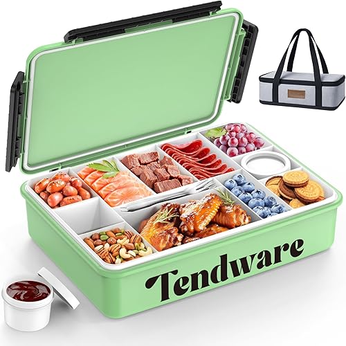 Chilled Divided Serving Tray Snackle Box Container with Ice Pack Bonus Insulated Bag 2 Dip Containers Summer Beach Essentials for Charcuterie Snack Road Trip Picnic Family Party Keep Food Fresh - Poueer