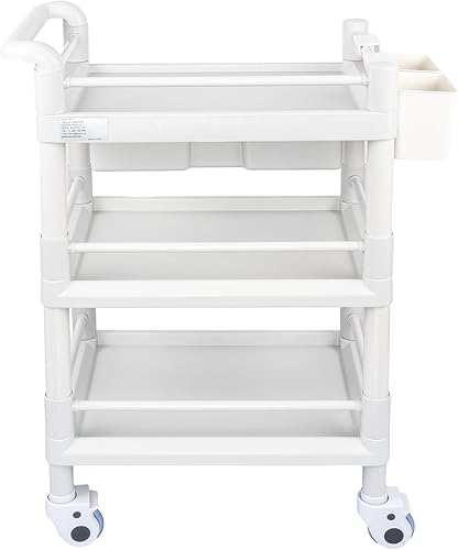 Medical Mobile Trolley Cart 3 Tier 500 Lbs Spacious Beauty Salon Rolling Trolley with Dirt Buckets Drawers 360°Rotate Wheels Heavy Duty Medical Utility Cart for Hospital Dental Clinic - Poueer