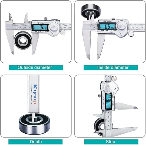 Kynup 0-12 Inch Digital Caliper, Caliper Measuring Tool with Stainless Steel, IP54 Waterproof Protection Design, Easy Switch from Inch Metric Fraction, Large LCD Screen (200mm/300mm) - Poueer