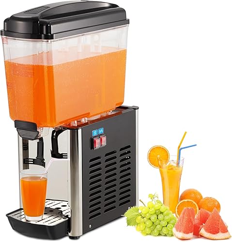 Commercial Beverage Dispenser, 1 Tank 4.8 Gal Stainless Steel Cold Drink Dispenser With 46°F-59°F Cooling Temperature, Large Cold Juice Dispenser for Home and Hospitality - Poueer