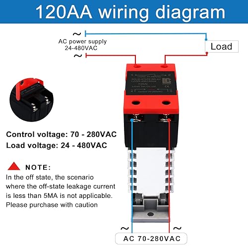 Din Rail Mounted Solid State Relay SSR Single Phase with Heat Sink AC to AC 120A,Resistive Load ≤60Amp,inductive Load ≤20Amp - Poueer